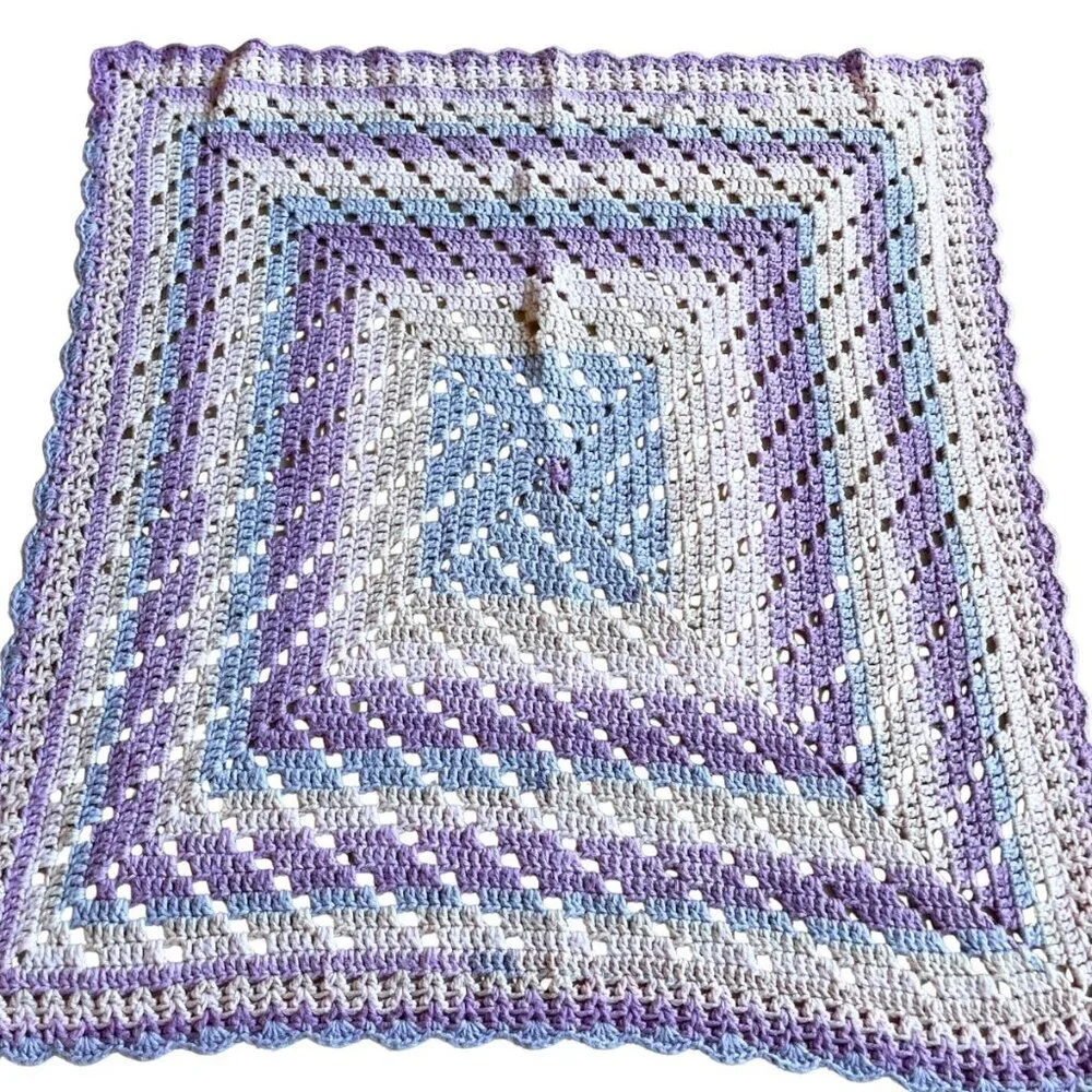 Baby Hand Made Handmade Crochet Crocheted Purple‎ Crib Blanket